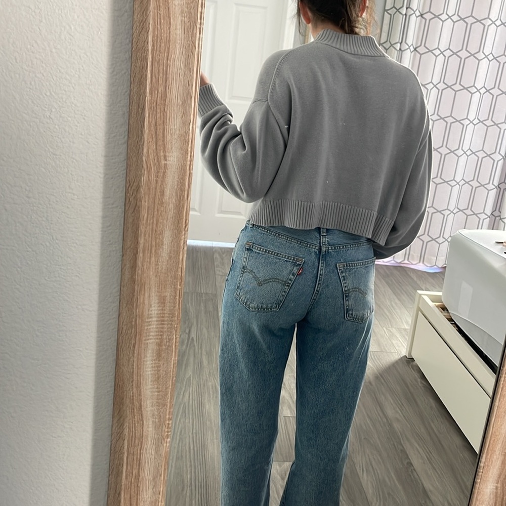 Sunday Best Mock Neck Cropped Sweater Blue - Picture 3 of 7